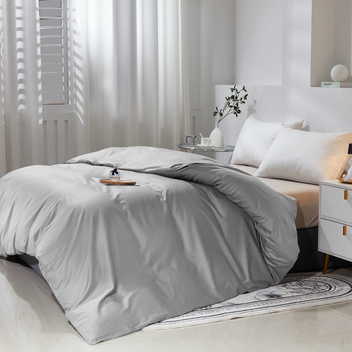 91家纺网 家纺一手货源 找家纺 晶缦家纺 2025新款喷气全棉13376纯棉斜纹纯色被套-沐兰 沐兰-典雅灰