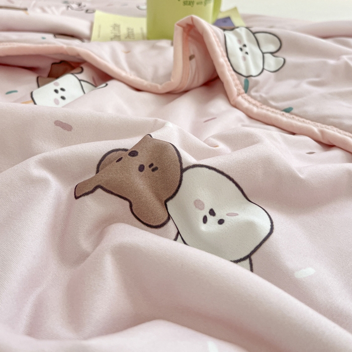 91家纺网 家纺一手货源 找家纺 桃子家居  2025新款A类高品质牛奶针织棉软糯大豆夏被 针织棉-粉色熊兔