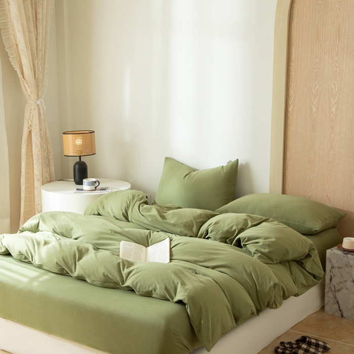 91家纺网 家纺一手货源 找家纺 梦可莱家居 2025春夏新品全棉针织棉纯色系列 青春绿