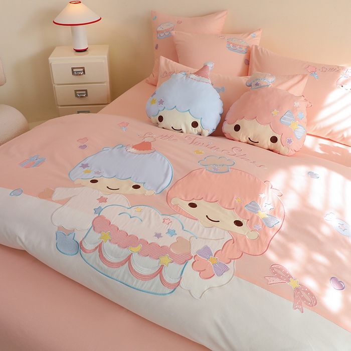 91家纺网 家纺一手货源 找家纺 绒棉世家 2025绒棉世家新款全棉水洗棉贴布绣专版四件套 双子星