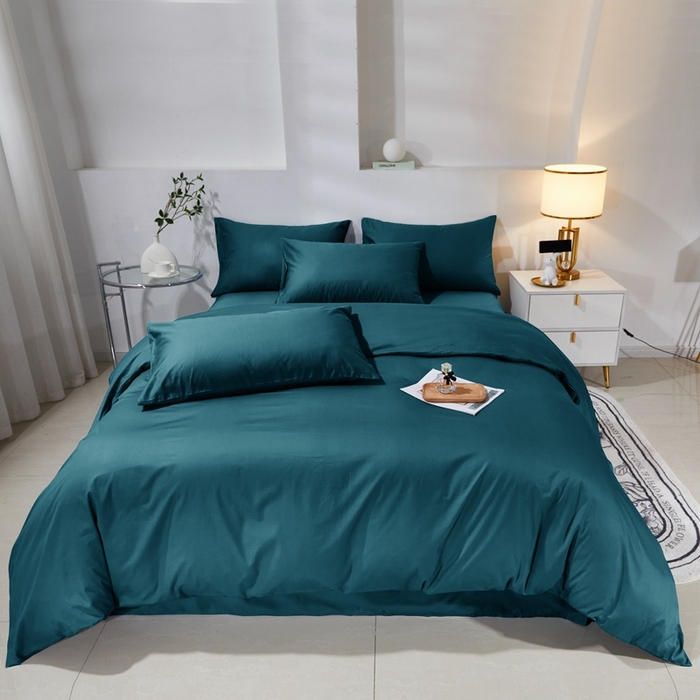 91家纺网 家纺一手货源 找家纺 晶缦家纺 2025新款喷气全棉13376纯棉斜纹纯色多规格四件套-沐兰 沐兰-孔雀绿