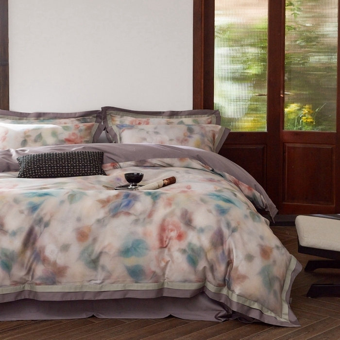 91家纺网 家纺一手货源 找家纺 由丽家纺 2025新款数码印花四件套 花芳霞-绿