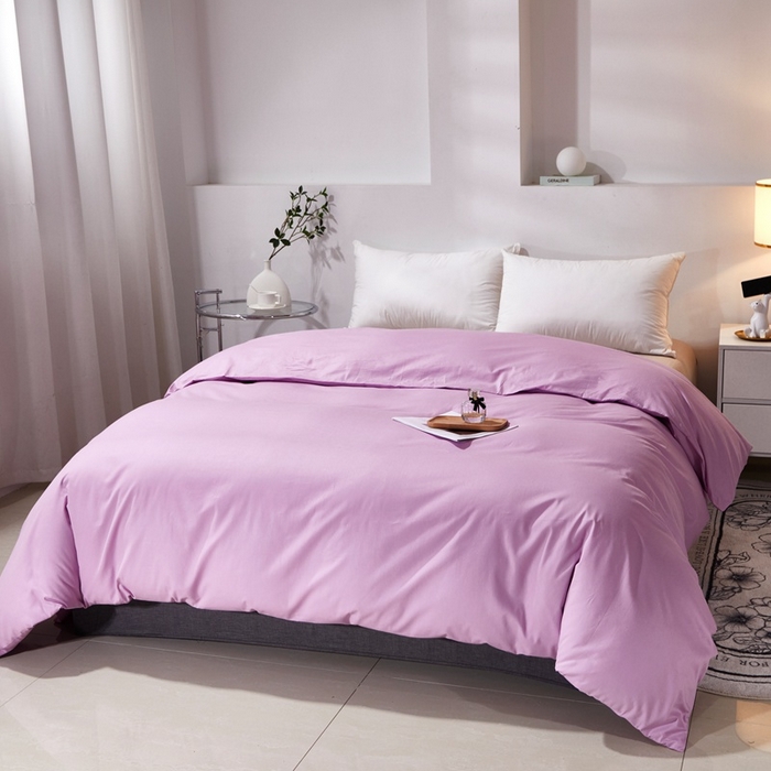 91家纺网 家纺一手货源 找家纺 晶缦家纺 2025新款喷气全棉13376纯棉斜纹纯色被套-沐兰 沐兰-浅紫