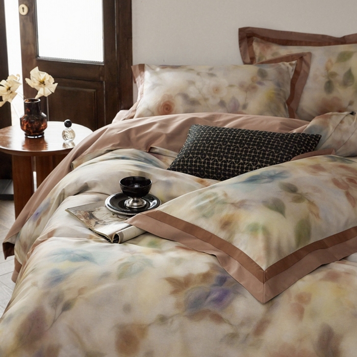 91家纺网 家纺一手货源 找家纺 由丽家纺 2025新款数码印花四件套 花芳霞-桔