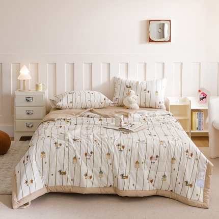 91家纺网 家纺一手货源 找家纺 （总）一加一2025新款水洗棉麻印花大豆夏被 四件套