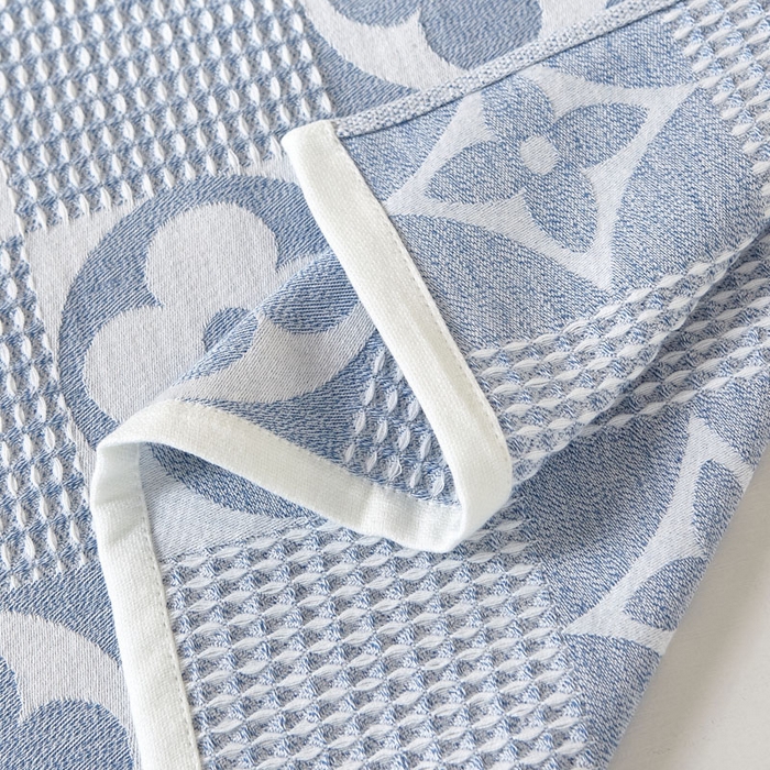 91家纺网 家纺一手货源 找家纺 朴尔家纺-毛巾被 2025新款全棉纱布蜂窝结构系列枕巾 幸运草-浅蓝