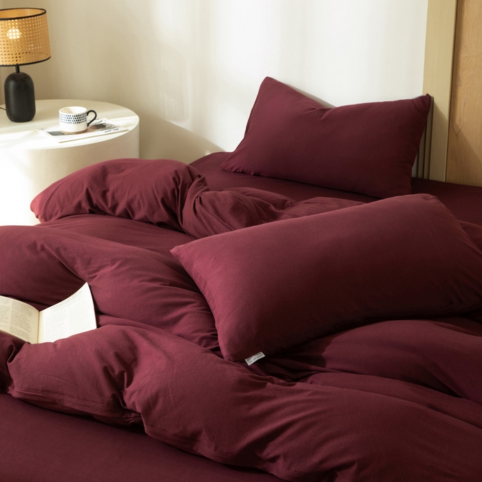 91家纺网 家纺一手货源 找家纺 梦可莱家居 2025春夏新品全棉针织棉纯色系列 安哥拉红