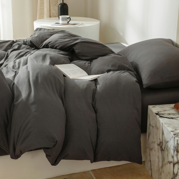 91家纺网 家纺一手货源 找家纺 梦可莱家居 2025春夏新品全棉针织棉纯色系列 碳灰