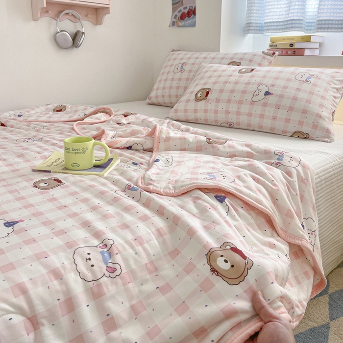 91家纺网 家纺一手货源 找家纺 桃子家居  2025新款A类高品质牛奶针织棉软糯大豆夏被 针织棉-粉格派对