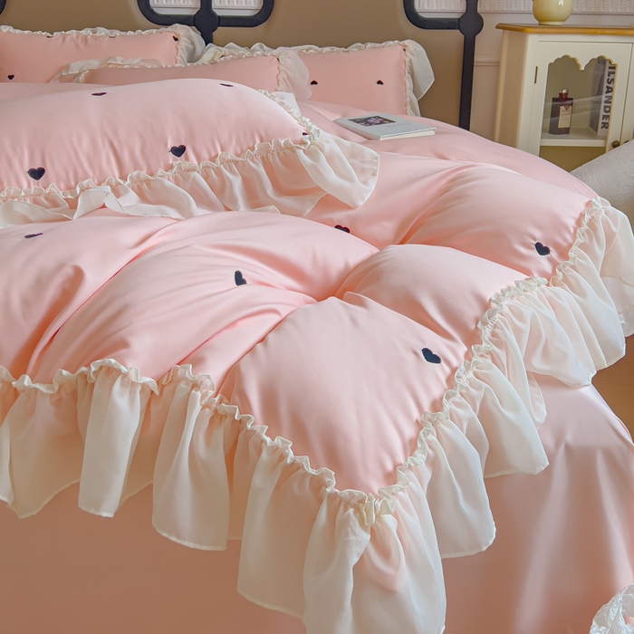 91家纺网 家纺一手货源 找家纺 （总）花香四季家纺 2025新款法式蕾丝裙边刺绣仙女公主风四件套