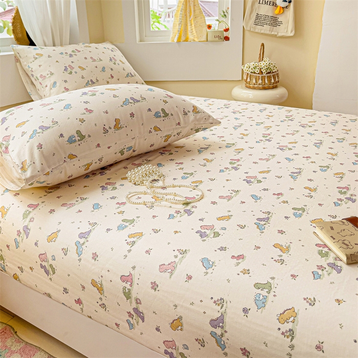 91家纺网 家纺一手货源 找家纺 名兮家居 2025新款全棉双层纱床笠 双层纱-恐龙戏水