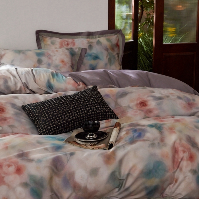 91家纺网 家纺一手货源 找家纺 由丽家纺 2025新款数码印花四件套 花芳霞-绿