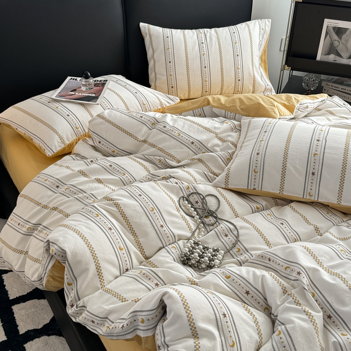 91家纺网 家纺一手货源 找家纺 简宜家居（朝初家纺） 2025新款40支全棉提花四件套（简川-星辰系列） 星辰-暖黄