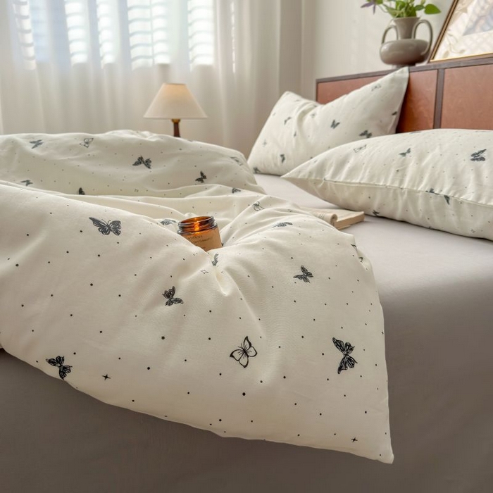 91家纺网 家纺一手货源 找家纺 典曼家纺 2025新款双层纱小清新印花四件套-床拍 蝶梦