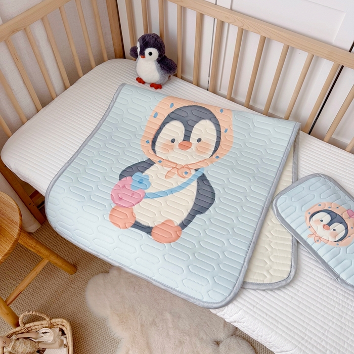 91家纺网 家纺一手货源 找家纺 美乐迪家纺 2025新款儿童乳胶凉席 小企鹅