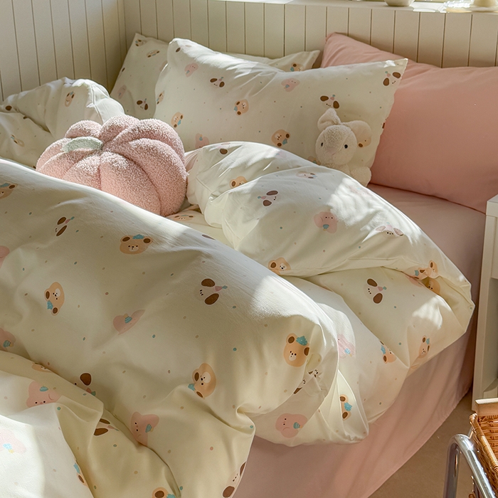 91家纺网 家纺一手货源 找家纺 繁花家居 2025新款软乎乎时尚印花水洗棉四件套 动物大头贴