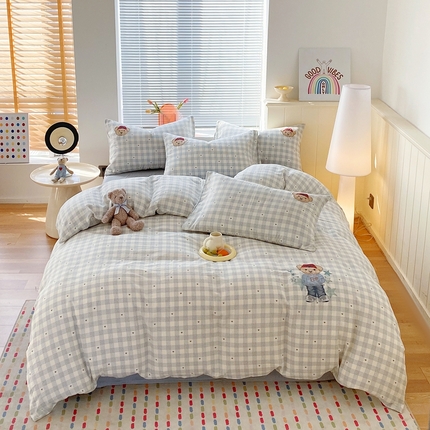 于果 2025款全棉双层纱印加绣四件套 淘气熊仔