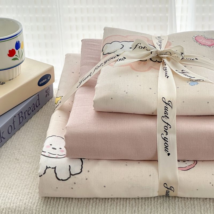 91家纺网 家纺一手货源 找家纺 2025新款双层纱印花卡通四件套-叠拍 乖乖狗