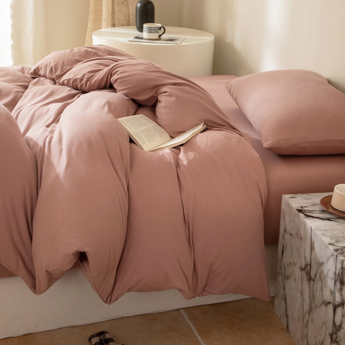 91家纺网 家纺一手货源 找家纺 梦可莱家居 2025春夏新品全棉针织棉纯色系列 树莓粉