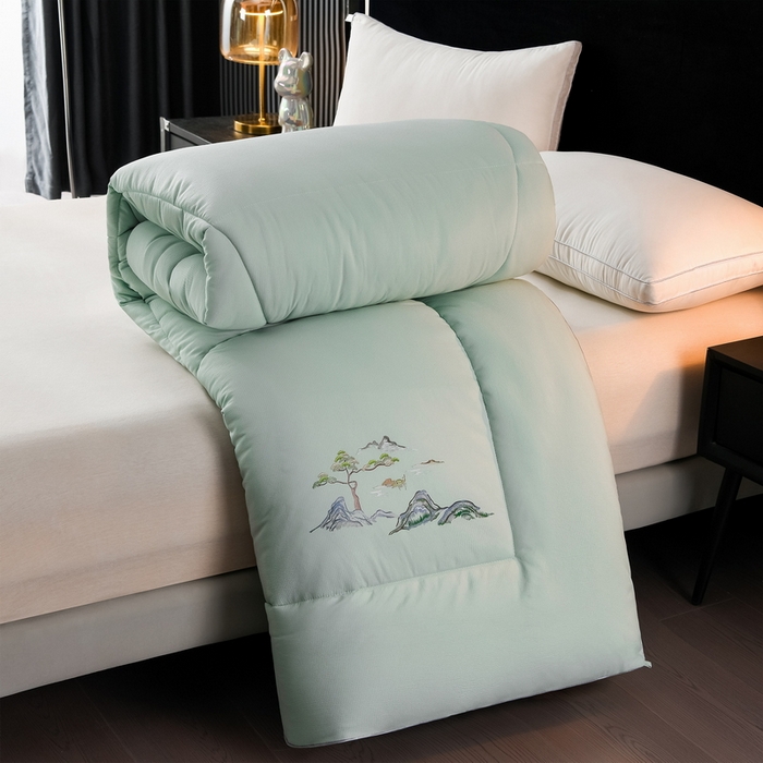 91家纺网 家纺一手货源 找家纺 招财狼 2025新款抗菌小竹棉冬被 小竹棉-水蓝色