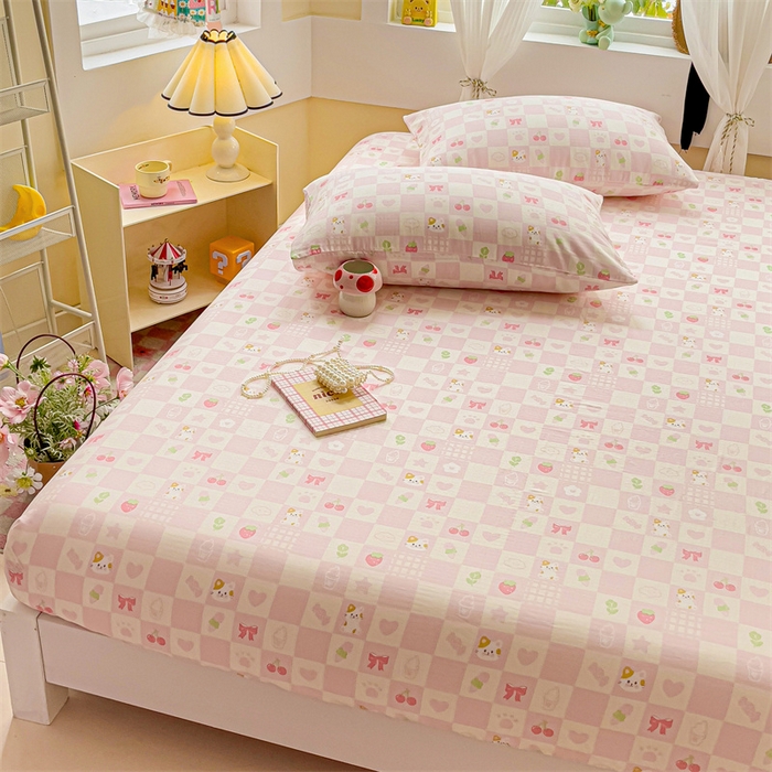 91家纺网 家纺一手货源 找家纺 名兮家居 2025新款全棉双层纱床笠 双层纱-格子喵