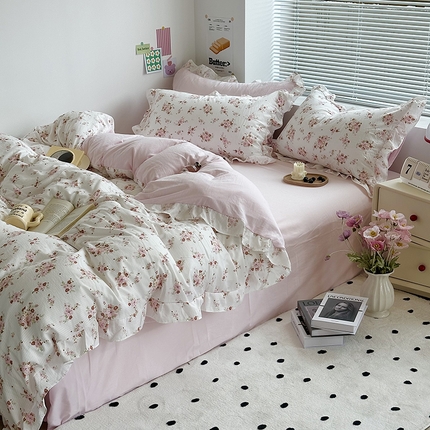 91家纺网 家纺一手货源 找家纺 （总）希丞家居 2025新款花卉泡泡纱花边四件套