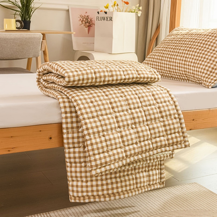 91家纺网 家纺一手货源 找家纺 恋绒家纺 无印风高低床学生床褥水洗棉宿舍上下铺软床垫 黄小格