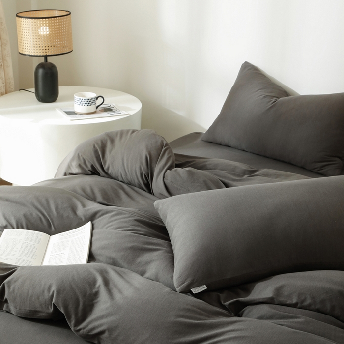 91家纺网 家纺一手货源 找家纺 梦可莱家居 2025春夏新品全棉针织棉纯色系列 碳灰