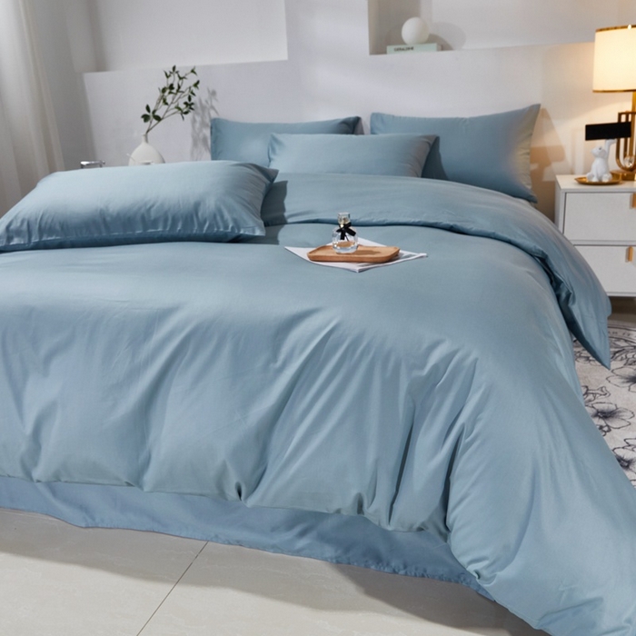 91家纺网 家纺一手货源 找家纺 晶缦家纺 2025新款喷气全棉13376纯棉斜纹纯色多规格四件套-沐兰 沐兰-雾霾蓝