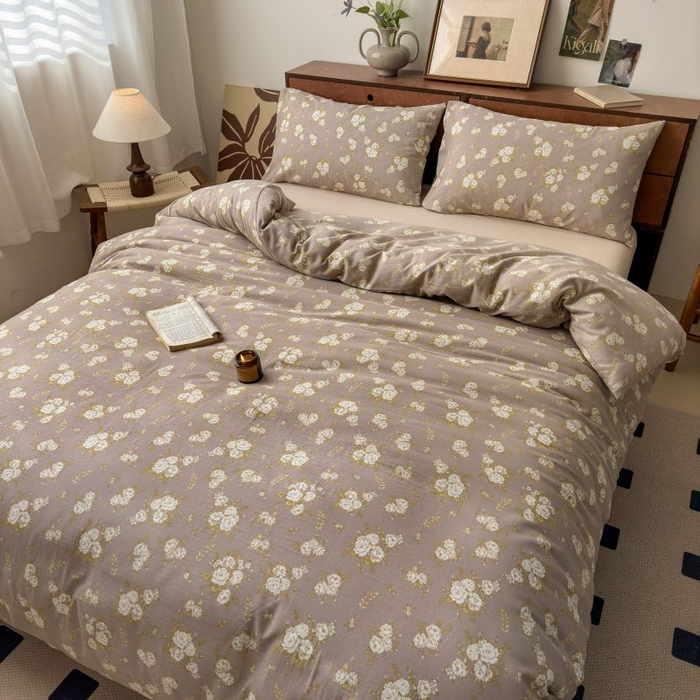 91家纺网 家纺一手货源 找家纺 典曼家纺 2025新款双层纱小清新印花四件套-床拍 北岛诗情