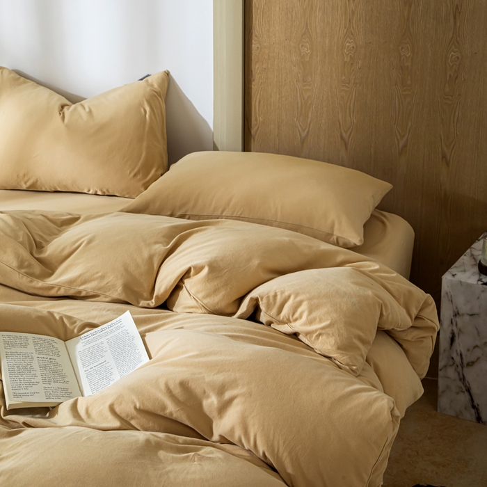 91家纺网 家纺一手货源 找家纺 梦可莱家居 2025春夏新品全棉针织棉纯色系列 小麦黄