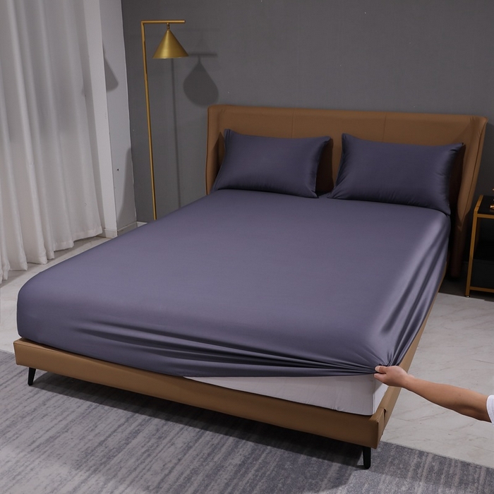 91家纺网 家纺一手货源 找家纺 晶缦家纺 2025新款全棉纯棉50支双股贡缎长绒棉纯色单品床笠 绮芸-深度灰