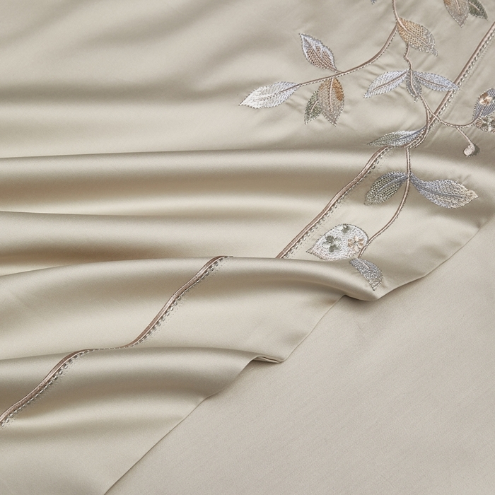 91家纺网 家纺一手货源 找家纺 爱情故事2025春夏居家新品四件套 秋叶-灰白