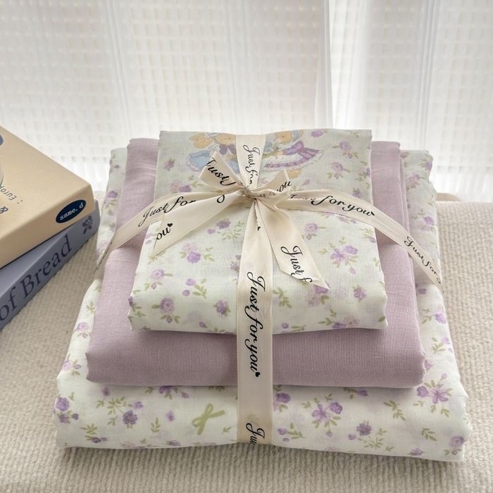 91家纺网 家纺一手货源 找家纺 2025新款双层纱印花卡通四件套-叠拍 花语兔