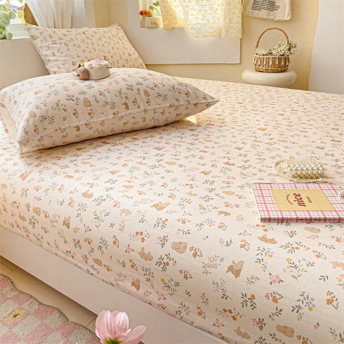 91家纺网 家纺一手货源 找家纺 名兮家居 2025新款全棉双层纱床笠 双层纱-乖乖兔