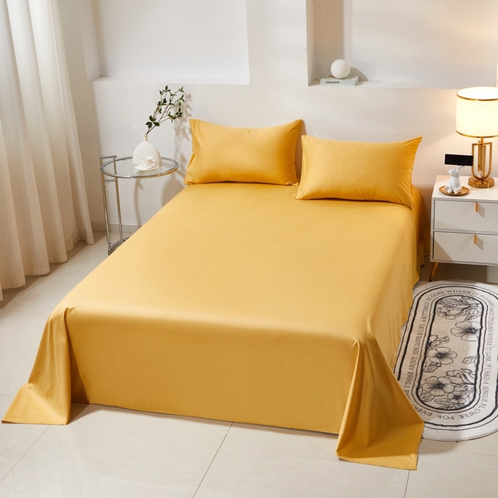 91家纺网 家纺一手货源 找家纺 晶缦家纺 2025新款喷气全棉13376纯棉斜纹纯色床单-沐兰 沐兰-杏黄