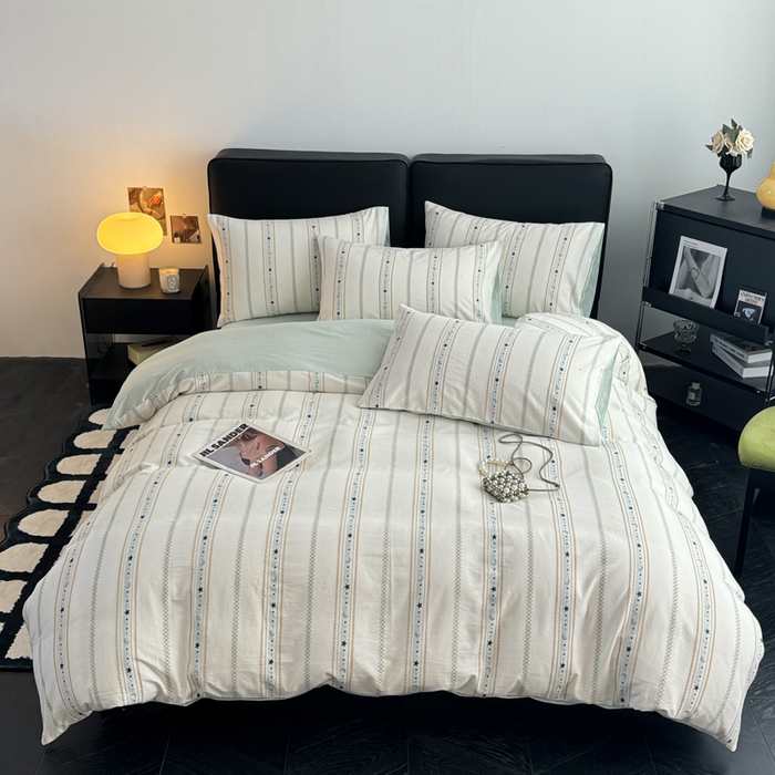 91家纺网 家纺一手货源 找家纺 简宜家居（朝初家纺） 2025新款40支全棉提花四件套（简川-星辰系列） 星辰-冰蓝