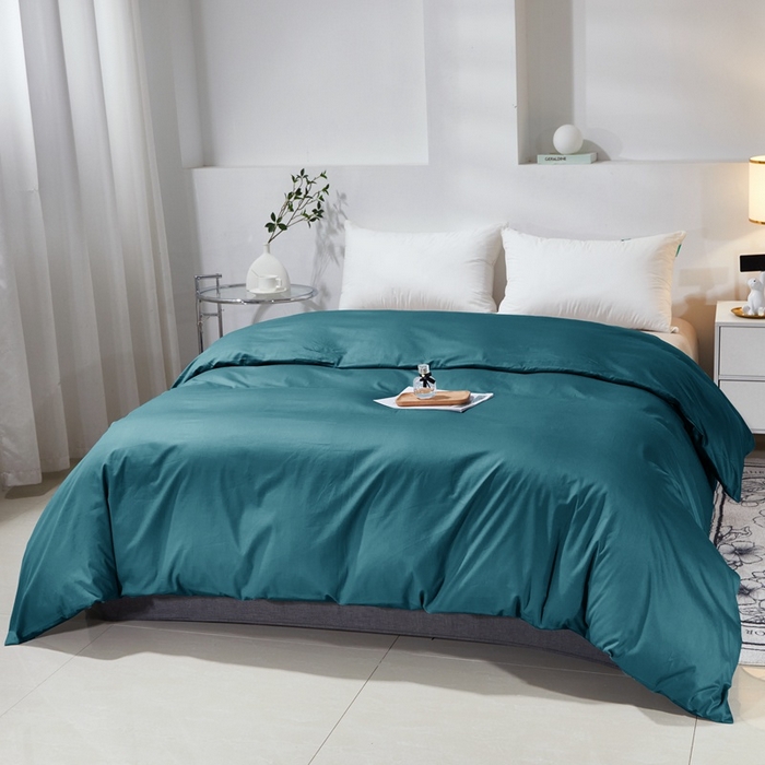 91家纺网 家纺一手货源 找家纺 晶缦家纺 2025新款喷气全棉13376纯棉斜纹纯色被套-沐兰 沐兰-孔雀绿