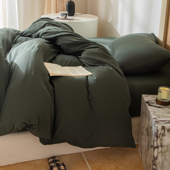 91家纺网 家纺一手货源 找家纺 梦可莱家居 2025春夏新品全棉针织棉纯色系列 青苔绿