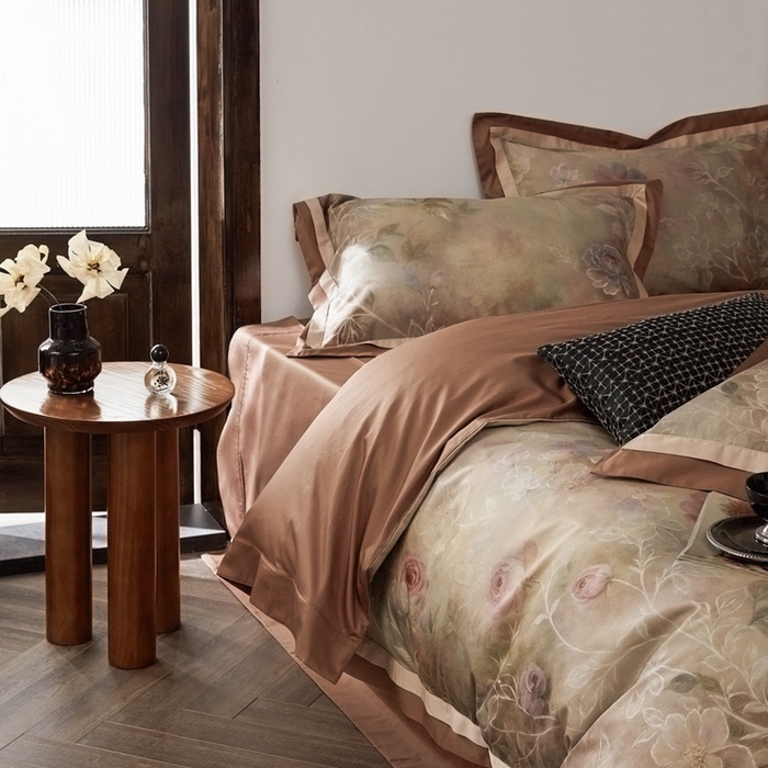 91家纺网 家纺一手货源 找家纺 由丽家纺 2025新款数码印花四件套 素芳-桔