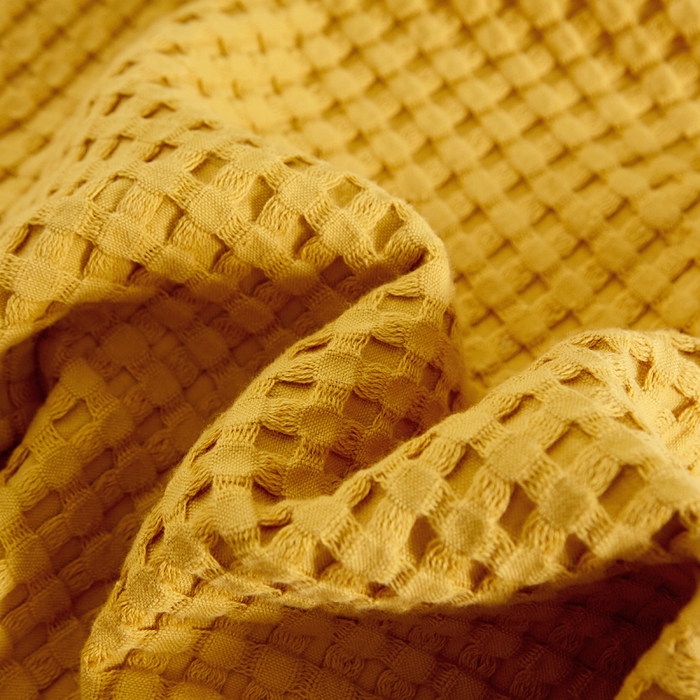 91家纺网 家纺一手货源 找家纺 朴尔家纺-毛巾被 2025新款全棉纱布华夫格素色枕巾系列 华夫格纹枕巾-姜黄