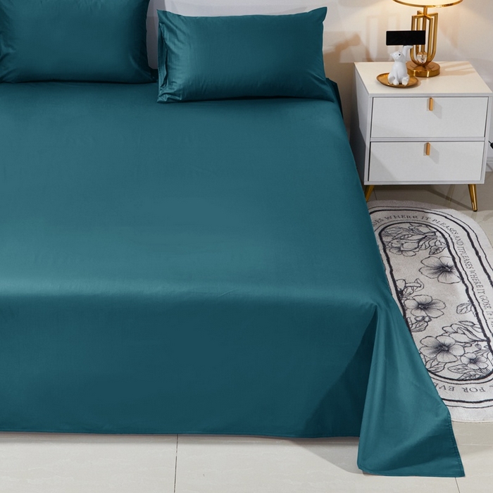 91家纺网 家纺一手货源 找家纺 晶缦家纺 2025新款喷气全棉13376纯棉斜纹纯色床单-沐兰 沐兰-孔雀绿