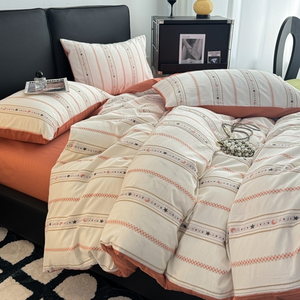 简宜家居（朝初家纺） 2025新款40支全棉提花四件套（简川-星辰系列） 星辰-橘红