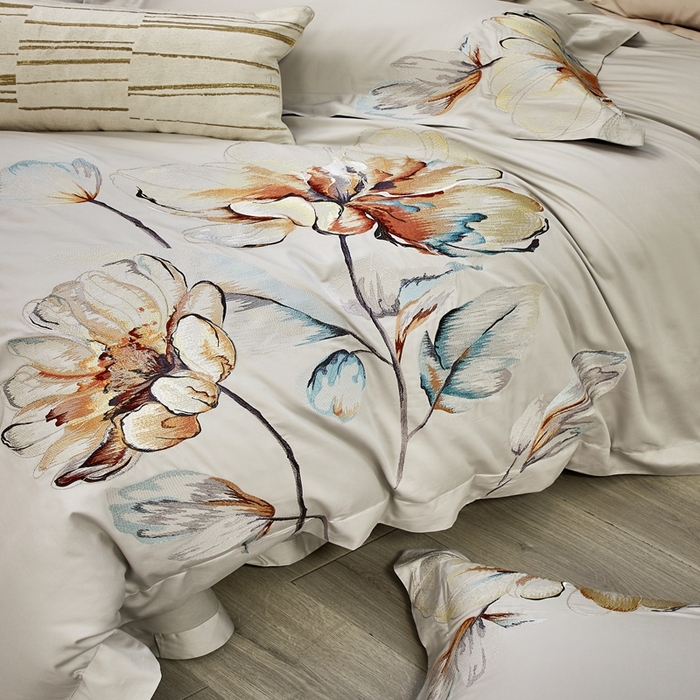 91家纺网 家纺一手货源 找家纺 爱情故事2025春夏居家新品四件套 玲珑-浅灰