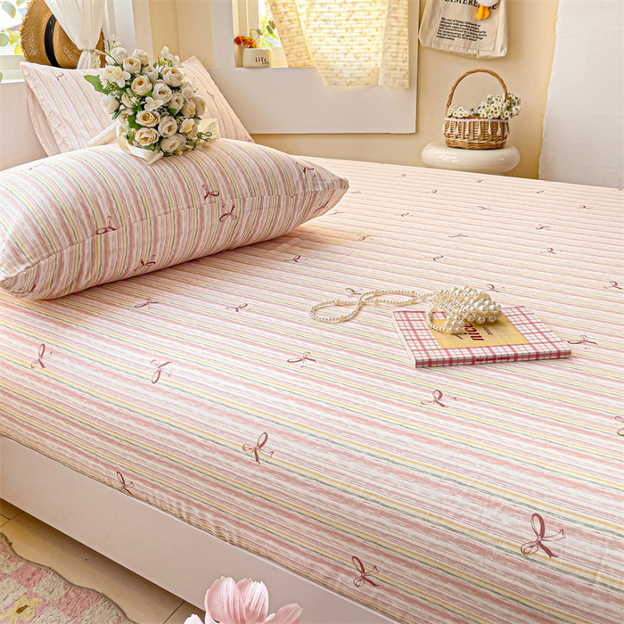 91家纺网 家纺一手货源 找家纺 名兮家居 2025新款全棉双层纱床笠 双层纱-蝴蝶结