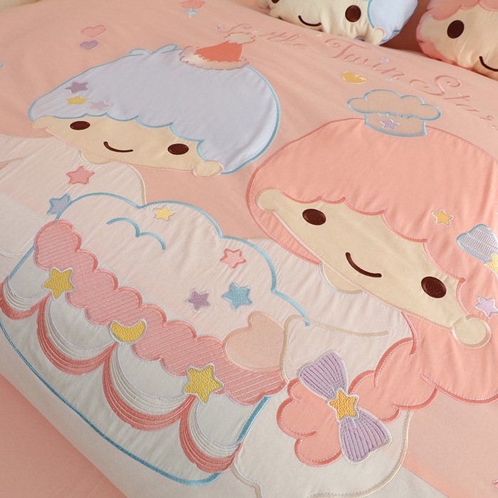 91家纺网 家纺一手货源 找家纺 绒棉世家 2025绒棉世家新款全棉水洗棉贴布绣专版四件套 双子星