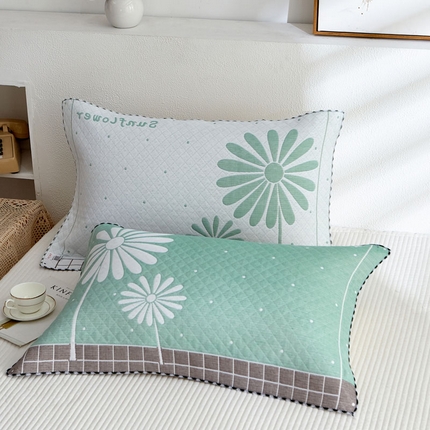 朴尔家纺-毛巾被 2025新款蜂窝透气提花锁边立体枕巾 太阳花-绿
