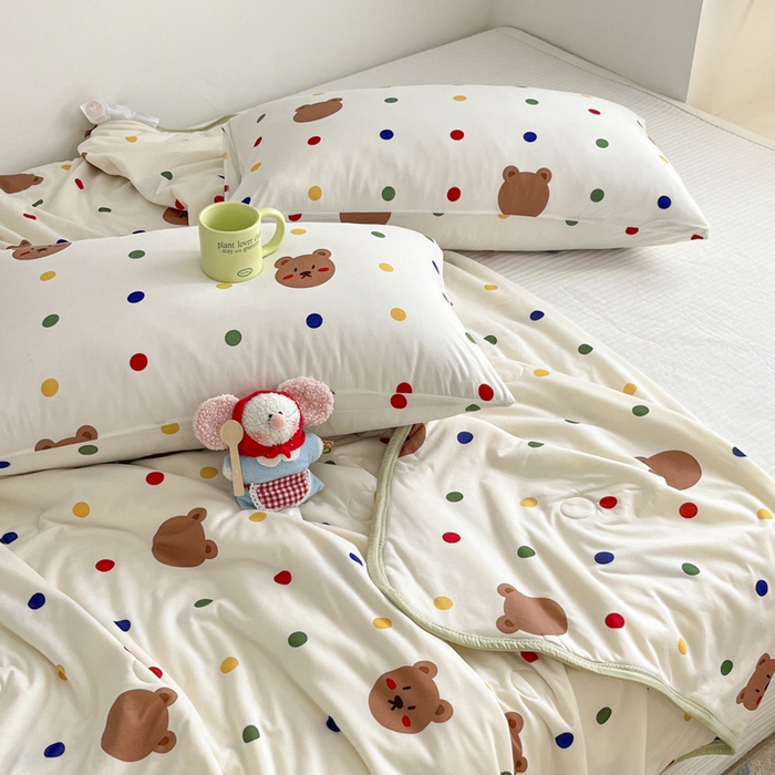 91家纺网 家纺一手货源 找家纺 桃子家居  2025新款A类高品质牛奶针织棉软糯大豆夏被 针织棉-波点熊