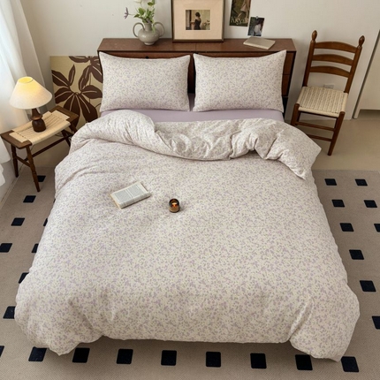 91家纺网 家纺一手货源 找家纺 典曼家纺 2025新款双层纱小清新印花四件套-床拍 半亩花田