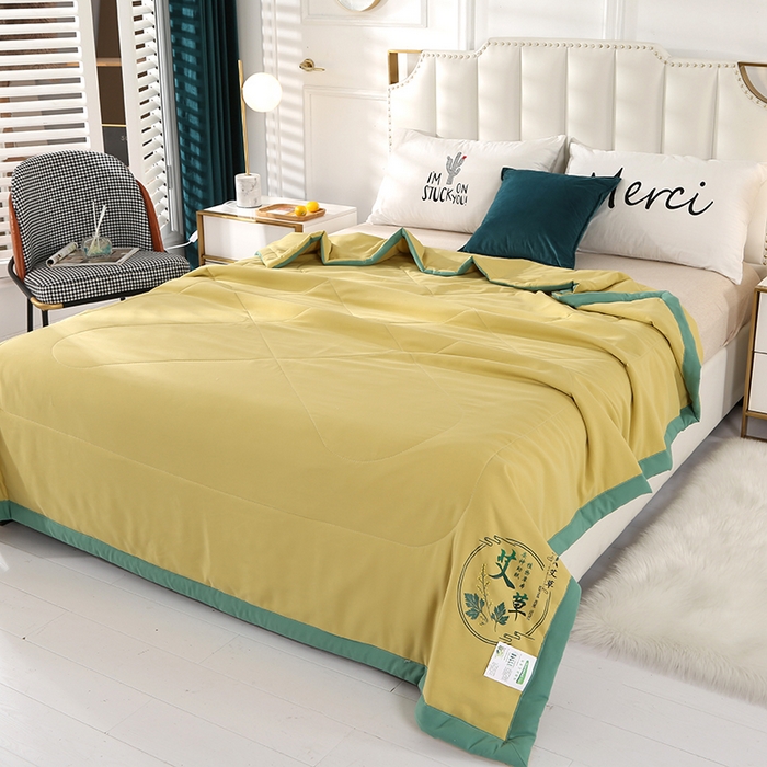 91家纺网 家纺一手货源 找家纺 圣尔雅家纺 2025新款艾草驱蚊抗菌夏凉被子被芯 姜黄